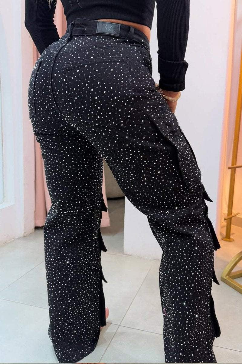 Rhinestone Glitter Pocket Jeans