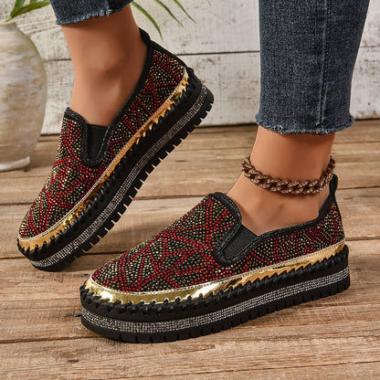 Rhinestones And Thick Platform Versatile Flat Loafers