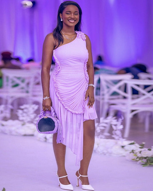 Elegant one-shoulder ruffled dress
