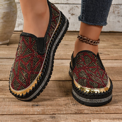 Rhinestones And Thick Platform Versatile Flat Loafers