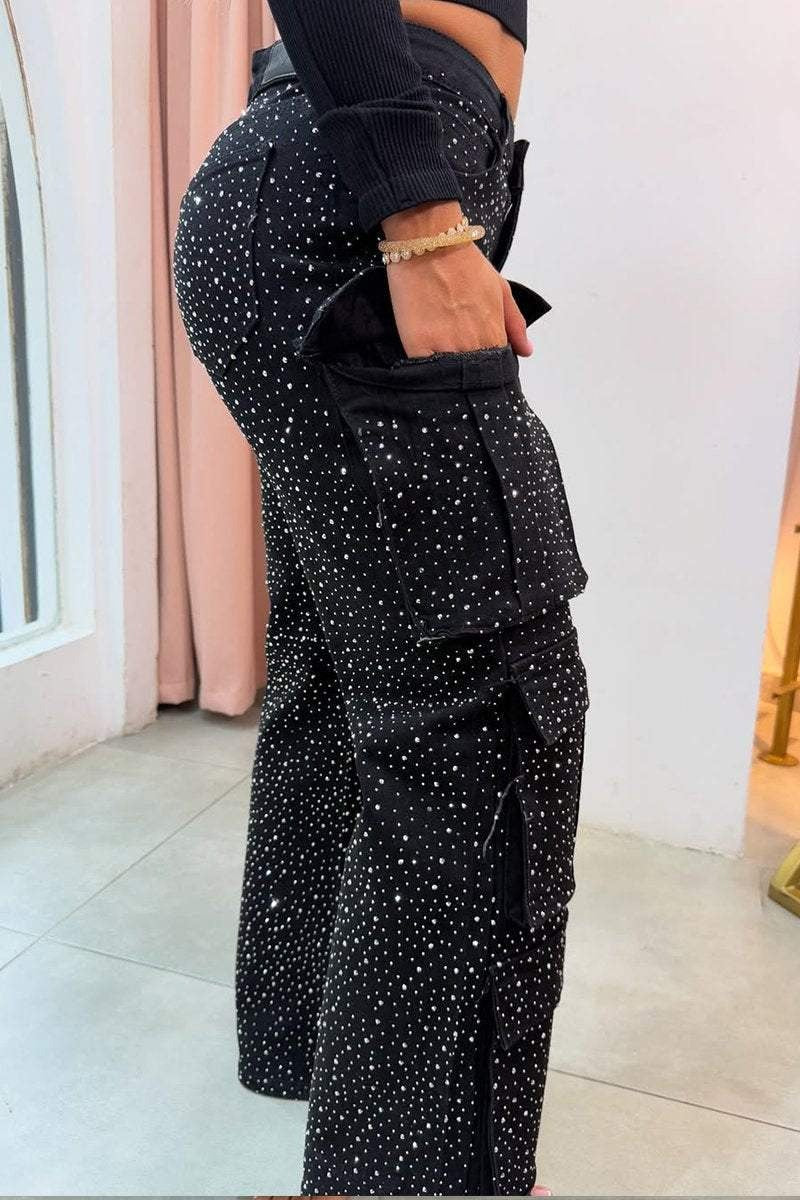 Rhinestone Glitter Pocket Jeans