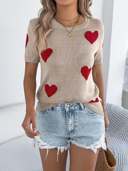 Customized Heart Knitted Short Sleeve Top