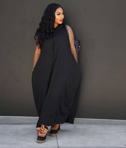 Fashion Cape Pocket Loose Dress