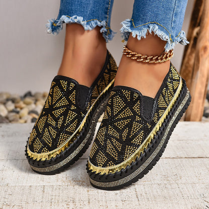 Rhinestones And Thick Platform Versatile Flat Loafers