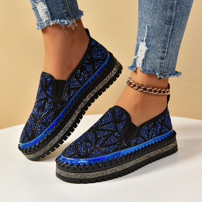 Rhinestones And Thick Platform Versatile Flat Loafers