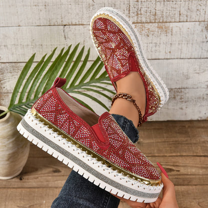 Rhinestones And Thick Platform Versatile Flat Loafers