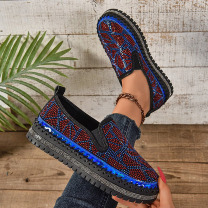 Rhinestones And Thick Platform Versatile Flat Loafers