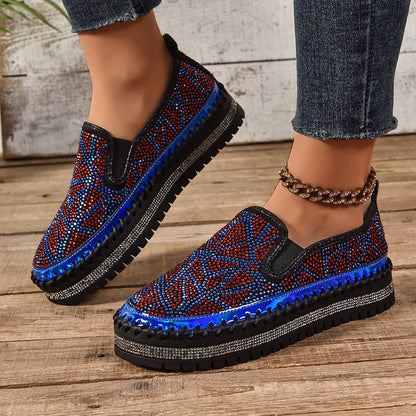 Rhinestones And Thick Platform Versatile Flat Loafers