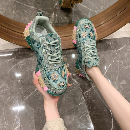 Women's Fashion Rhinestone Letter Sparkling Sneakers