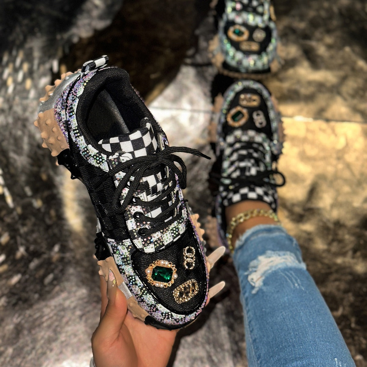 Women's Fashion Rhinestone Letter Sparkling Sneakers